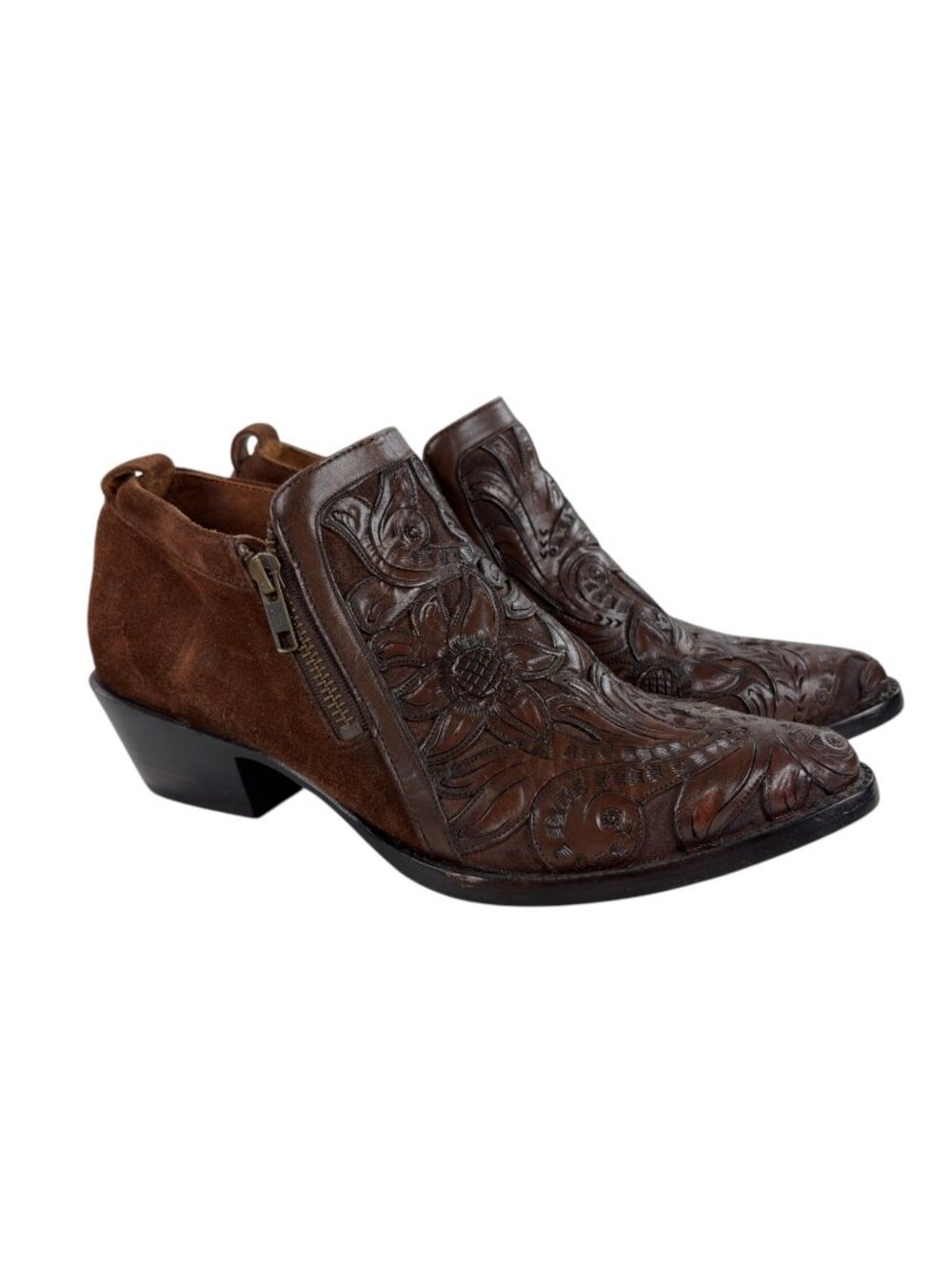 Frye Sacha Moto Shootie Floral Tooled Leather Suede Western Cowboy Zip Boots 8B